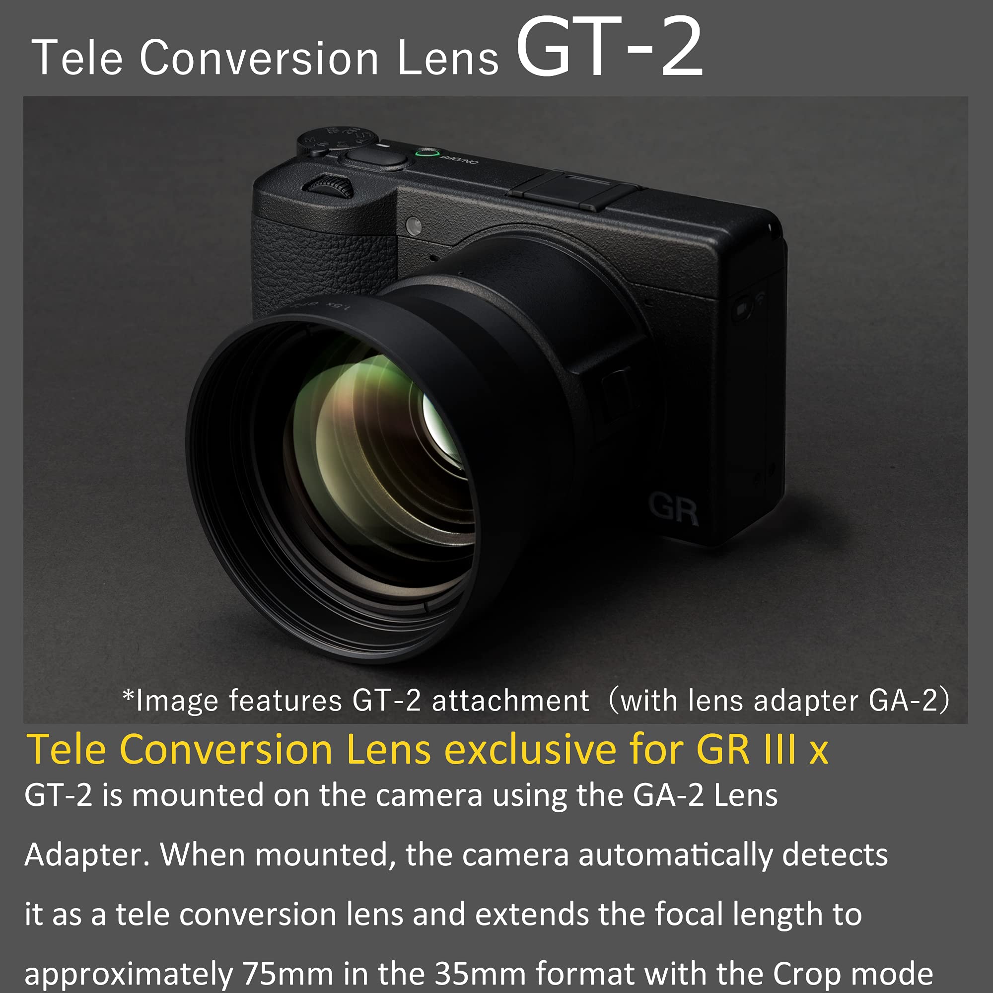 Ricoh Teleconversion Lens GT-2 [Compatible with RICOH GR IIIx] [1.5X teleconversion Lens] [Achieves Focal Length Equivalent to 75mm When cropping 50mm] [Used with Lens Adapter GA-2 (Sold Separately)]