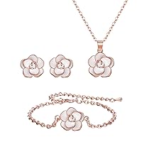 EleQueen Rose Flower Necklace Earrings Bracelet Set 14K Green Rose Gold Plated Hypoallergenic Jewelry Sets Gift for Women Girls