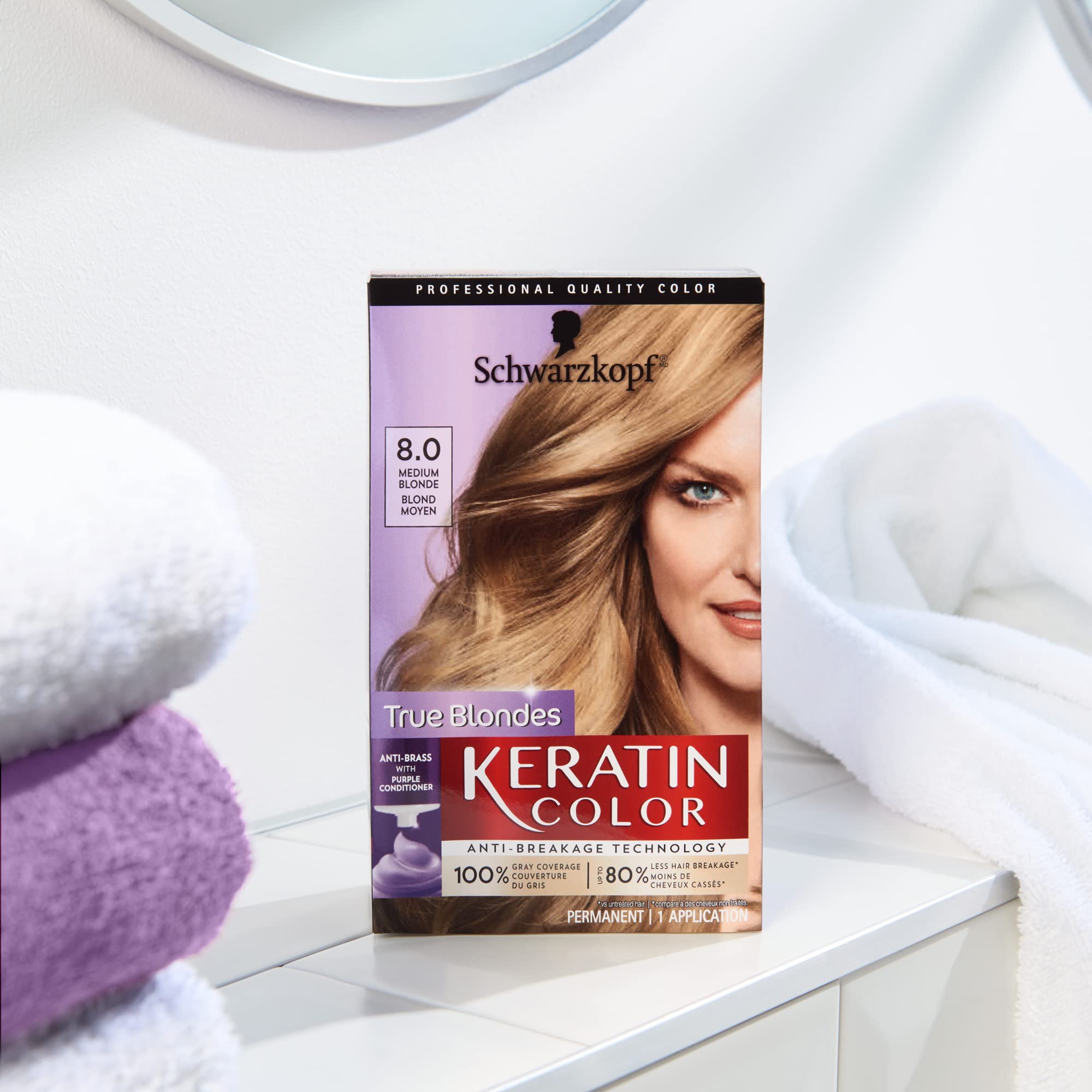 Schwarzkopf Keratin Color Permanent Hair Color Cream, 8.0 Medium Blonde