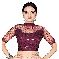 Aashita Creations Net Blouse with Embroidery and Sequence Work(Wine-Free Size) _1147
