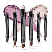 6 PCS Mauve Brown Metallic Eyeshadow Stick Set, Neutral Cream Purple Eye Shadow Pencil Crayon Brightener Makeup