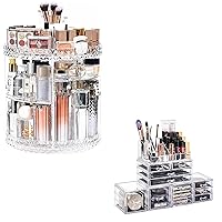 Makeup Organizer, 360 Degree Rotating Cosmetic Storage Organizer, Makeup Organizer 4 Pieces Acrylic Stackable Cosmetic Display Cases with 12 Drawers for Lipstick Jewerly