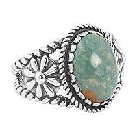 American West Jewelry Sterling Silver Women's & Men's Ring Choice of Gemstone Color Native-Inspired Flower Sizes 5 to 13