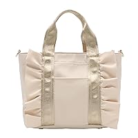Gusio Italy 121116 Nylon Ruffle Tote Bag, 2-Way Shoulder Handbag, Square, Cute, Events, Women's, Fashion, 121116