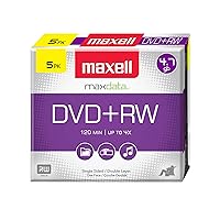 Maxell 634045 DVD-RW Blank Disc - Rewritable 4.7 Gb with Slim Jewel Case, 120min & Max Up to 4x, Superior Archival Life Digital Storage Playback & Up to 1000 Rewrite - 5 Pack