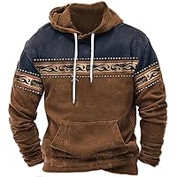 Men's Western Ethnic Print Hooded Sweatshirts Drawstring Long Casual Hoodies with Pocket Fall Winter Fashion Tops