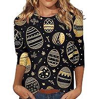 3/4 Sleeve Shirts for Women Easter Print Graphic Tees Blouses Casual Plus Size Basic Tops Pullover