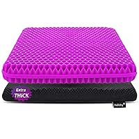 Gel Seat Cushion for Long Sitting, Extra Thick Gel Cushion for Wheelchair Soft Chair Pads Cushion for Office Home Chairs Car Seats Long Trips - Back Sciatica Hip Tailbone Pain Relief Cushion (Violet)