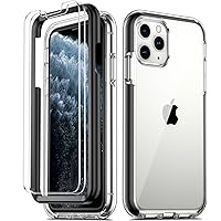 COOLQO Compatible for iPhone 11 Pro Case 5.8 Inch, with [2 x Tempered Glass Screen Protector] Clear 360 Full Body Coverage Silicone Protective Shockproof for iPhone 11 Pro Cases Phone Cover - Black