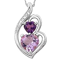 Natural Amethyst Heart Pendant Necklace Diamond Accent in Sterling Silver and Gold Plate Silver