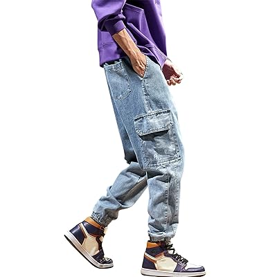 Men's Denim Jogger Pants Track Cargo Pant Hip Hop Streetwear Harem Sports  Casual Jeans Trousers
