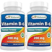 Best Naturals Vitamin b6 200mg for Adults, 120 Tablets (120 Count (Pack of 2))
