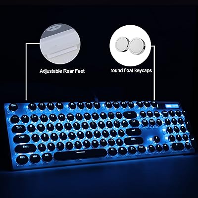 Camiysn Typewriter Style Mechanical Gaming Keyboard, Black Retro Punk  Gaming Keyboard with RGB Backlit, 104 Keys Blue Switch Wired Cute Keyboard