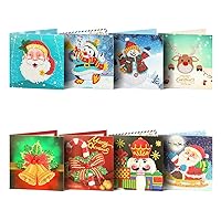 8Packs Diamond Painting Christmas Cards by Numbers Christmas Tree Santa Claus New Year Greeting Card Christmas Stickers Christmas Gifts (Cards03)