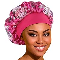 Womens Sleep Night Cap Wide Band Satin Bonnet for Hair Beauty,Hair Care Cap,Chemo Beanie,Curly Springy Hair, Red, One Size