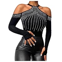 ZEFOTIM Going Out Tops Sexy Cut/Hollow One/Cold/Off Shoulder Long Sleeve Slim Trendy Casual Shirts