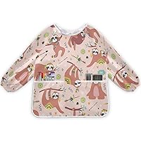 Cute Sloths Art Smock for Kids Waterproof Artist Painting Aprons Toddler Smock with Long Sleeves & Pockets