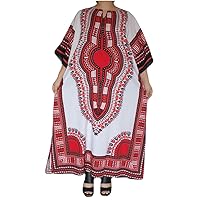Plus Size Loose Maxi Dress Dashiki Pattern Cotton Casual House Wear, Bust 60