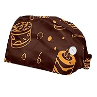 Tiramisu Cake Chocolate Pattern 2 Packs Gourd-Shaped Working Cap with Buttons Sweatband Adjustable Hats Tie Back Hats