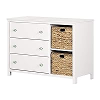 South Shore Balka 3-Drawer Dresser with Baskets, Pure White and Green