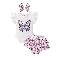 Tiny Cutey Baby Girl Clothes Infant Summer Outfits Set Ruffle Sleeve Romper and Floral Shorts with Headband