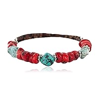 $80Tag Certified Navajo Turquoise Coral Native Adjustable Wrap Bracelet 12742-1 Made By Loma Siiva