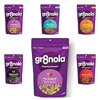 gr8nola Bundle - ORIGINAL 10oz Bag + Mini Variety Pack - Healthy, Low Sugar Granola Cereal - Made with Superfoods - Soy Free, Dairy Free & No Refined Sugar - (1) 10oz Resealable Bag + (5) 1.75oz Bags