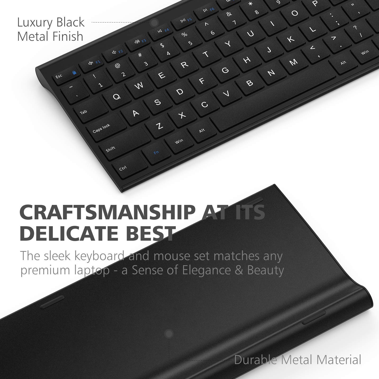 iClever GK03 Wireless Keyboard and Mouse Combo - 2.4G Portable Wireless Keyboard Mouse, Rechargeable Ergonomic Design Full Size Slim Thin Stable Connection Keyboard for Windows 7/8/10, Mac OS