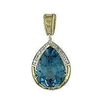 Swiss Blue Topaz Natural Gemstone Pear Shape Pendant 925 Sterling Silver Anniversary Jewelry | Yellow Gold Plated