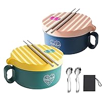 AI LOVE PEACE Microwave Ramen and Soup Bowl Set with 2 Bowls with 2 Chopsticks,BPA Free - Dorm Room Essentials for Girls - Microwavable Instant Noodle Cooking Kit -Perfect College Gift.Dorm Gifts.