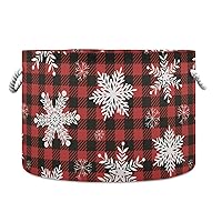 ALAZA Snowflakes Red Black Buffalo Plaid Storage Basket Gift Baskets Large Collapsible Laundry Hamper with Handle, 20x20x14 in