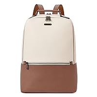 Women Leather Laptop Backpack Purse 15.6 inch Computer Backpack Business Casual Travel Daypack Bag Off-white with brown
