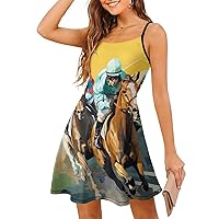 Horse Racing Women's Mini Dress Sleeveless Sundress Casual Tank Dress Beach Dress