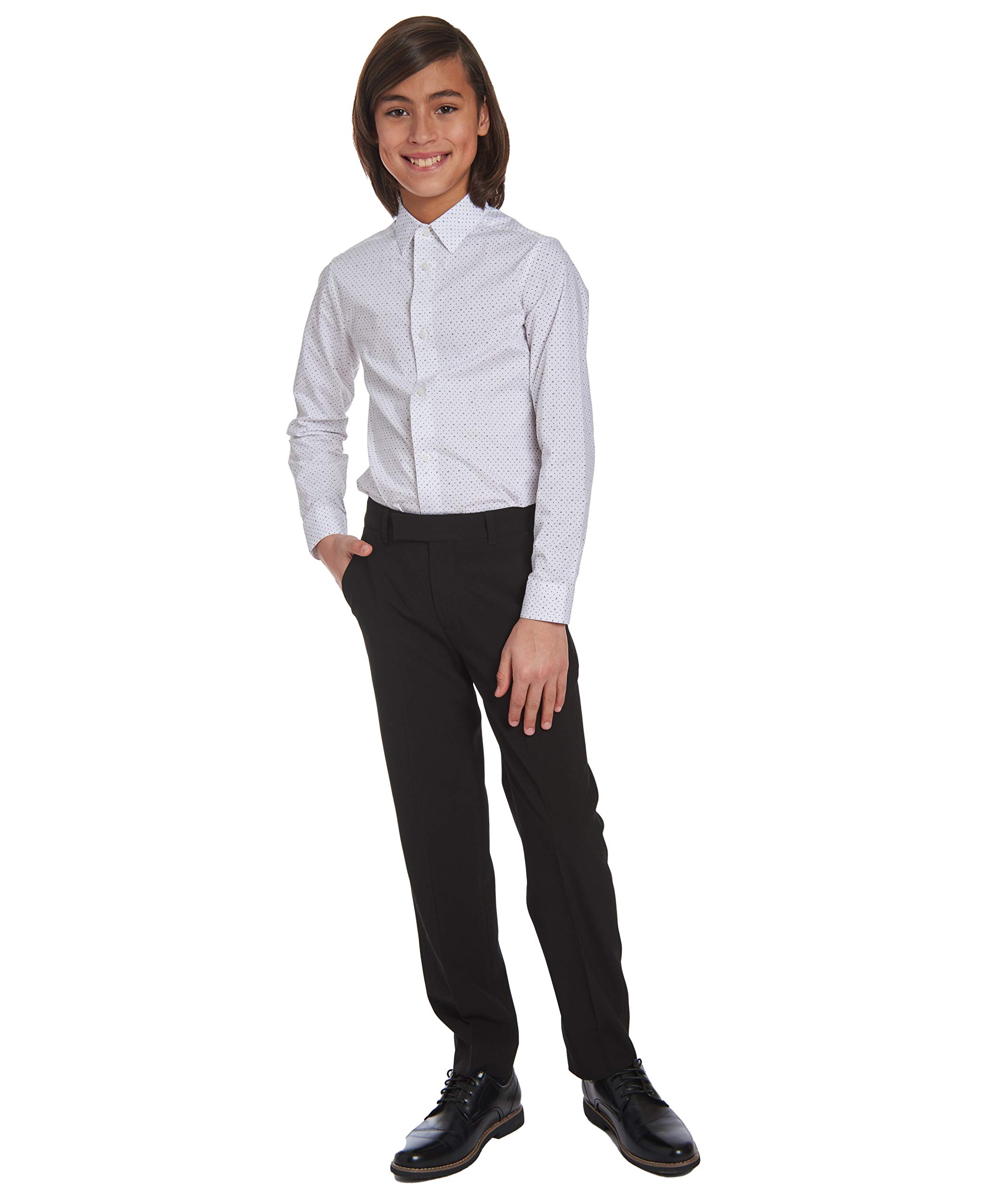 Calvin Klein Boys' Flat-Front Bi-Stretch Dress Pant, Straight Leg Fit, Belt Loops & Front Pockets