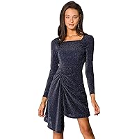 Allegra K Women's Sparkle Square Neck Long Sleeve Shiny Stretchy Party Glitter Dress