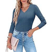 ONLYSHE Women's Casual Crewneck T Shirts Ribbed Knit Sweater Slim Fit Solid Basic Ladies Pullovers Fall Long Sleeve Tops