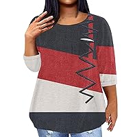 3/4 Length Sleeve Womens Tops Shirts Casual Loose Fit Sexy Print T-Shirt Crewneck Plus Size Winter Clothes