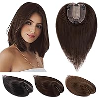 Human Hair Topper for Women Without Bangs Large Base Clip in Real Hair Topper Hair Pieces No Bangs for Thinning Hair Cover Grey Hair 12 inch Dark Brown