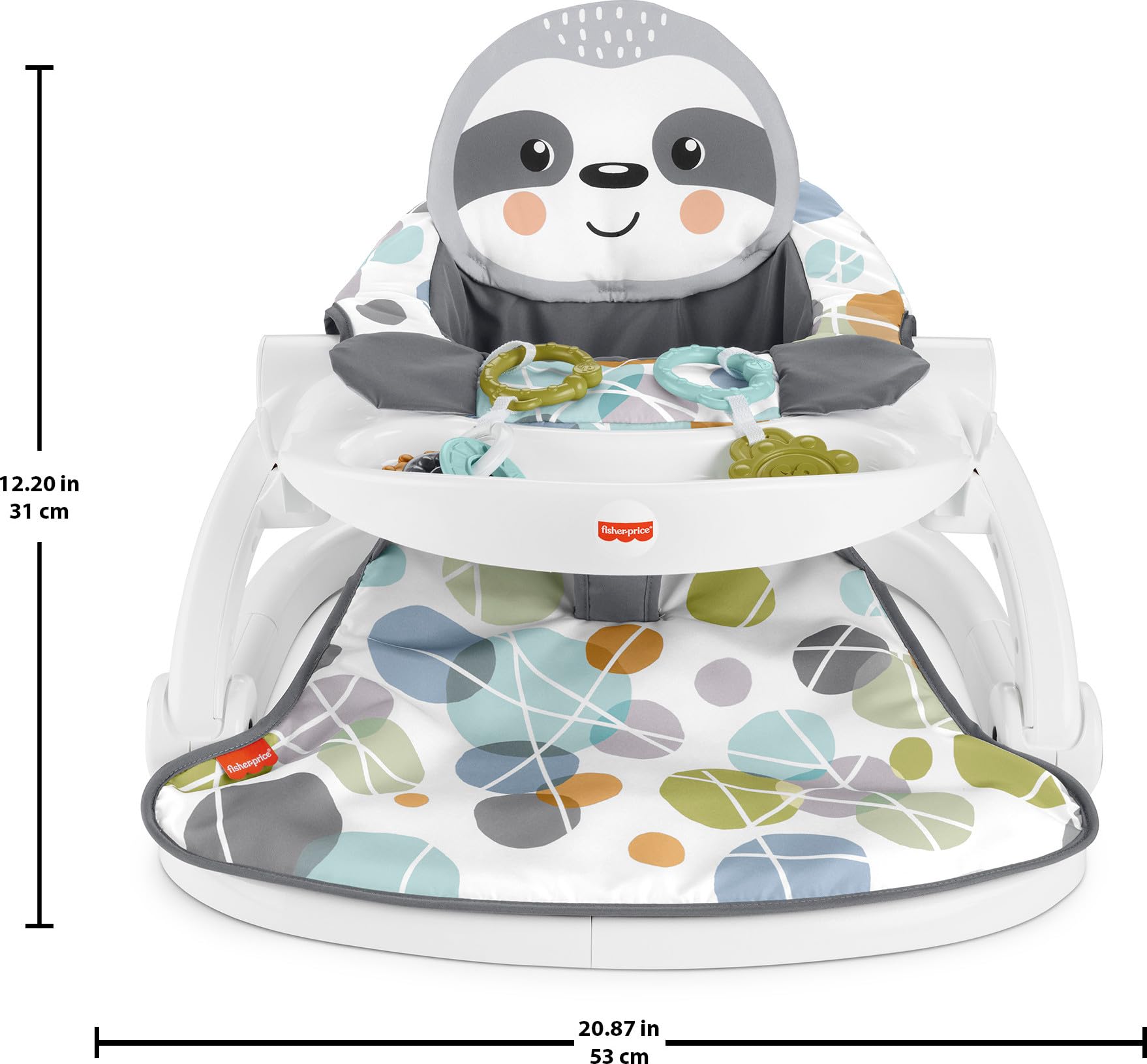 Fisher-Price Baby Portable Chair with Snack Tray, Sit Me Up Floor Seat with Linkable Clacker & Teether Toys, Cute Sloth