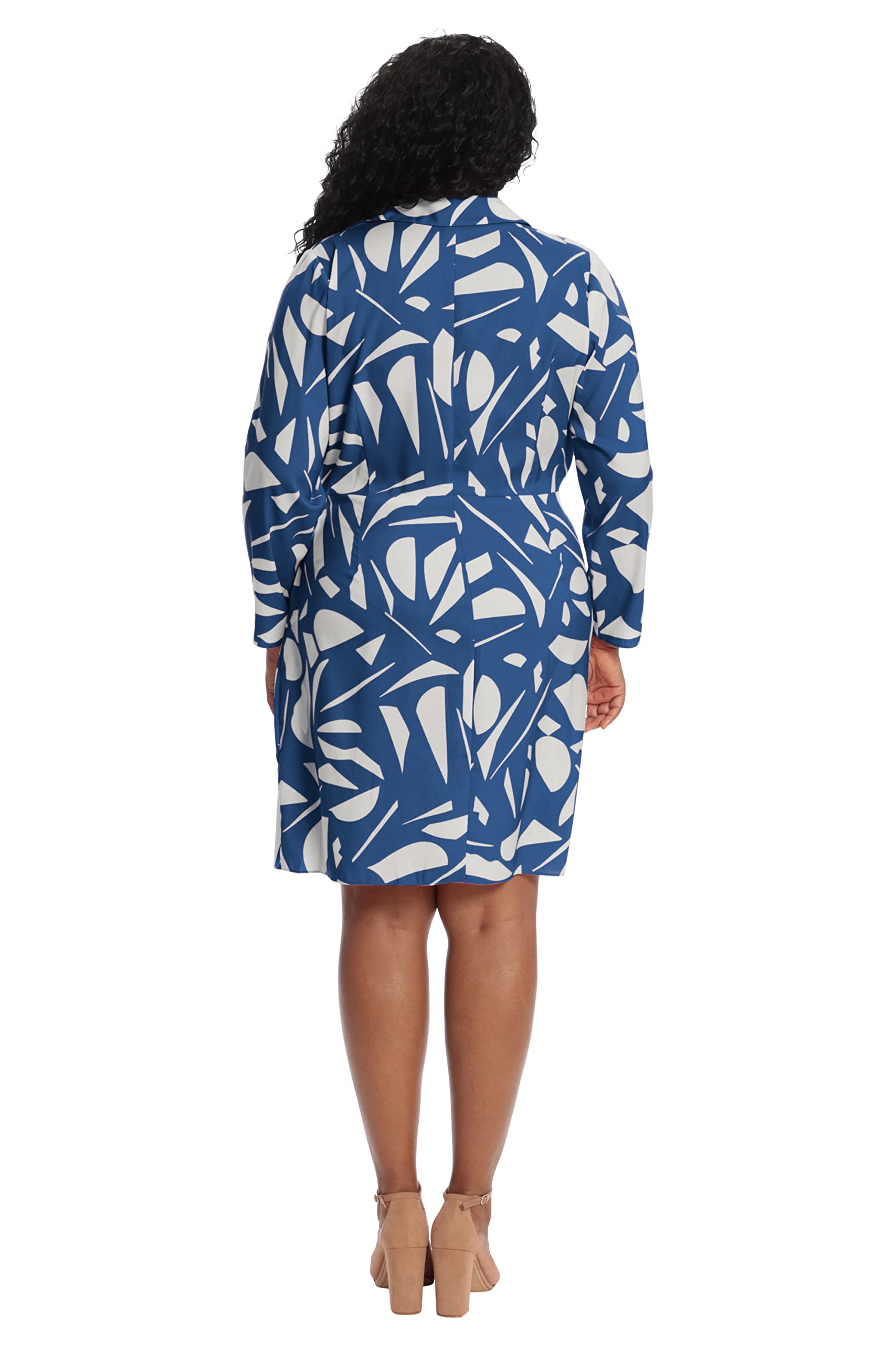 London Times womens Geo Printed, Above the Knee Faux Wrap Dress With Tie and Collar