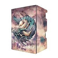 Sky God Dragon Mach 3 Deck Box/Case - 100 Double Sleeved Cards & Dice Tray - Black Faux Leather - Removable Lid - Compatible with Yu-Gi-Oh, MTG, Digimon and Other Trading Card Games (White)