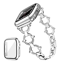 Ring-Shaped Band Compatible with Apple Watch Band 40mm with Screen Protector Case iWatch Series 6 SE 5 4, Light Slim Metal Bands for Women, Fancy Luxury Jewelry Stylish Dressy Bracelet (Silver)