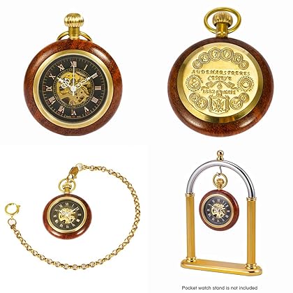 ManChDa Mechanical Pocket Watch Vintage Pocket Watch for Men Women Special Engraved Case Roman Numerals with Chain + Box