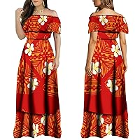 Summer New One-Shoulder Maxi Dress Custom Polynesian Islands Floral Print Maxi Dress Big Fluffy Hemline Dress 2024