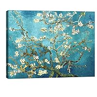 Pyradecor Extra Large Almond Blossom Famous Oil Paintings Reproduction Canvas Prints by Van Gogh Floral Pictures on Canvas Wall Art for Bedroom Home Office Decorations