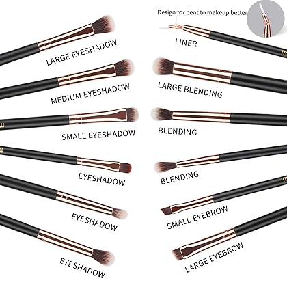 MSQ Eye Makeup Brushes 12pcs Rose Gold Eyeshadow Makeup Brushes Set with Soft Synthetic Hairs & Real Wood Handle for Eyeshadow, Eyebrow, Eyeliner, Blending(without bag)