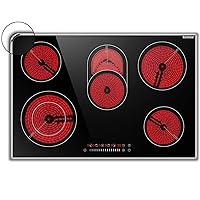 Karinear Electric Cooktop 30 Inch, 8400w 5 Burners Electric Stove Top, Countertop & Built-in Ceramic Cooktop with Glass Protection Metal Frame, Multifunctional Cooktop for 220-240v, Hard Wire, No Plug
