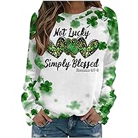 Women St. Patrick's Day Sweatshirts 2024 Trendy Shamrock Shirt Clover Printed Long Sleeve Irish Gift Casual Loose Fit Tops