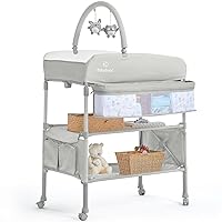 Portable Baby Changing Table, BabyBond Foldable Changing Table Dresser Waterproof Diaper Changing Table Height Adjustable Changing Station for Infant and Newborn(Beige)