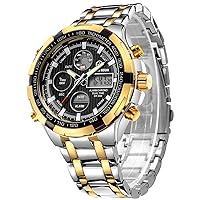 Luxury Stainless Steel Analog Digital Watches for Men Male Outdoor Sport Waterproof Big Heavy Wristwatch